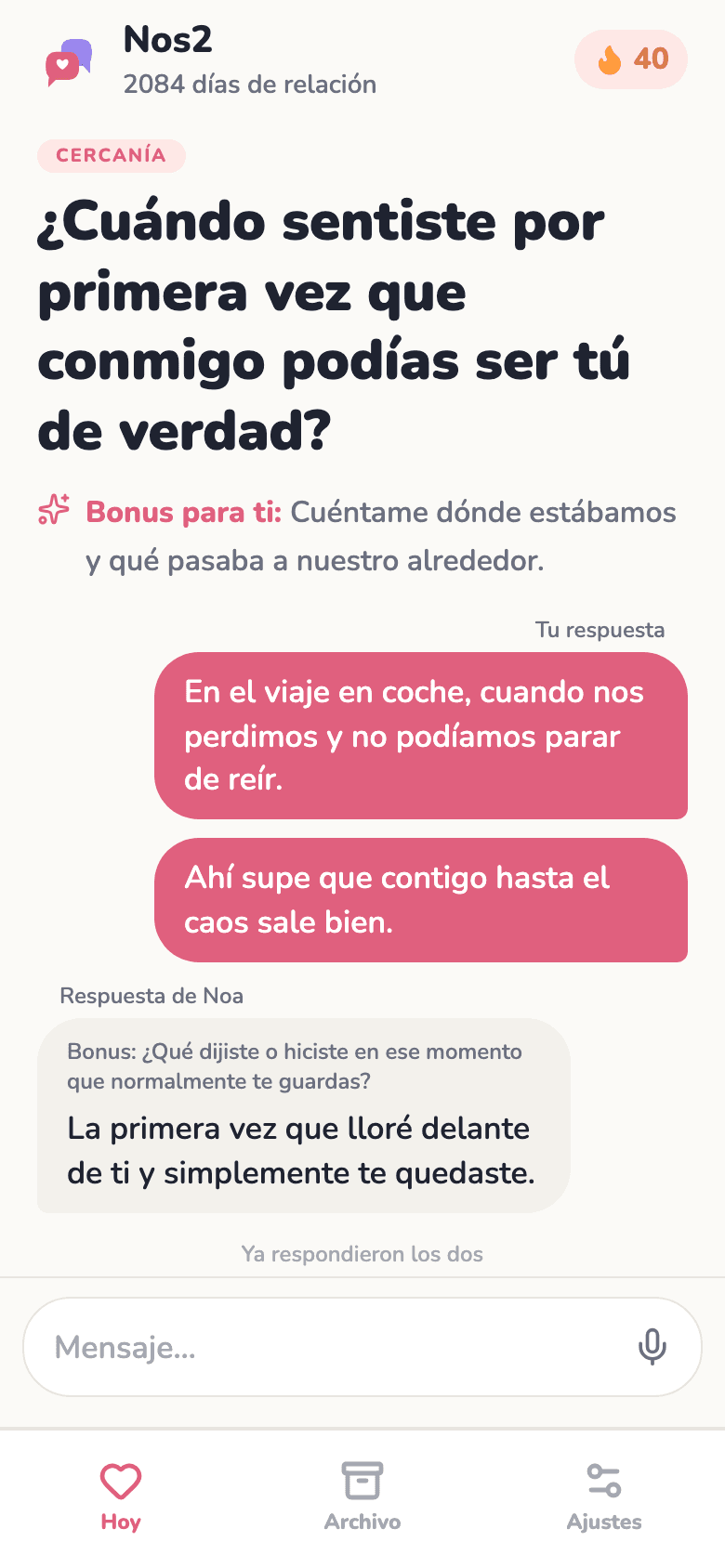 Las dos respuestas y el chat debajo